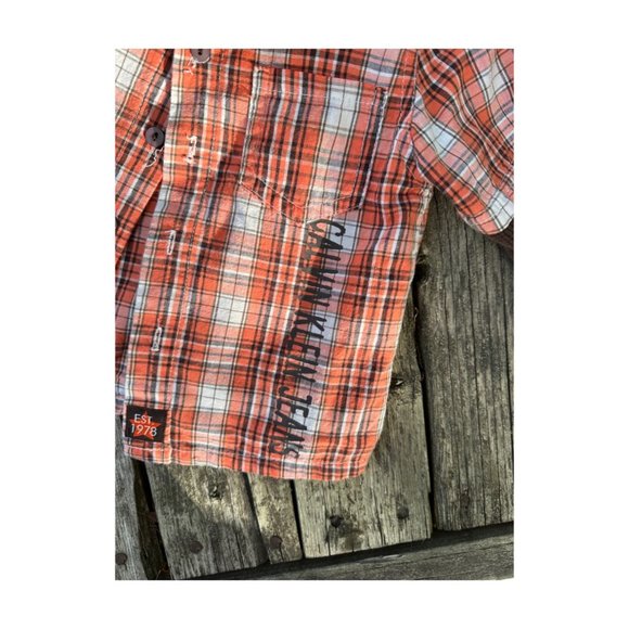 Calvin Klein Jeans Orange Plaid Button Up Shirt Long Sleeve Knit Cuffs Sz 12M - Picture 2 of 5